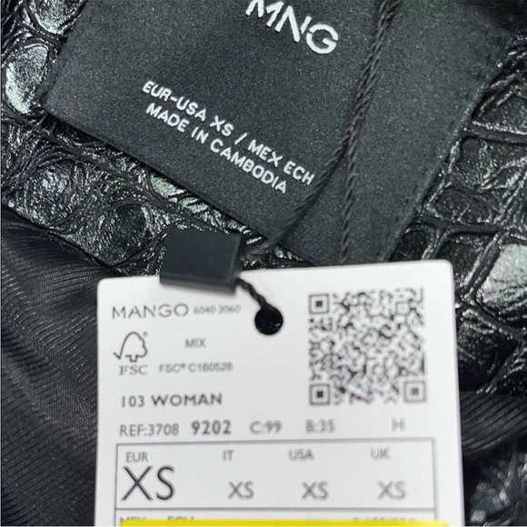 Mango Black Croc-Pattern Leather Jacket - Picture 3 of 3